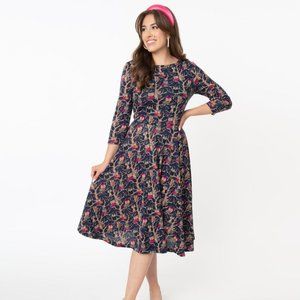 NWT Navy Owls Nicole Vintage Retro Pinup Swing Dress by Unique Vintage